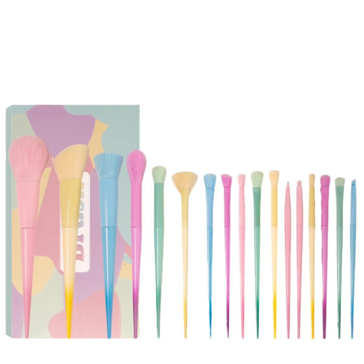 17-Piece Makeup Brush Set in Candy Colored Macaron Shades: Powder Brush, Eyebrow Brush, and More