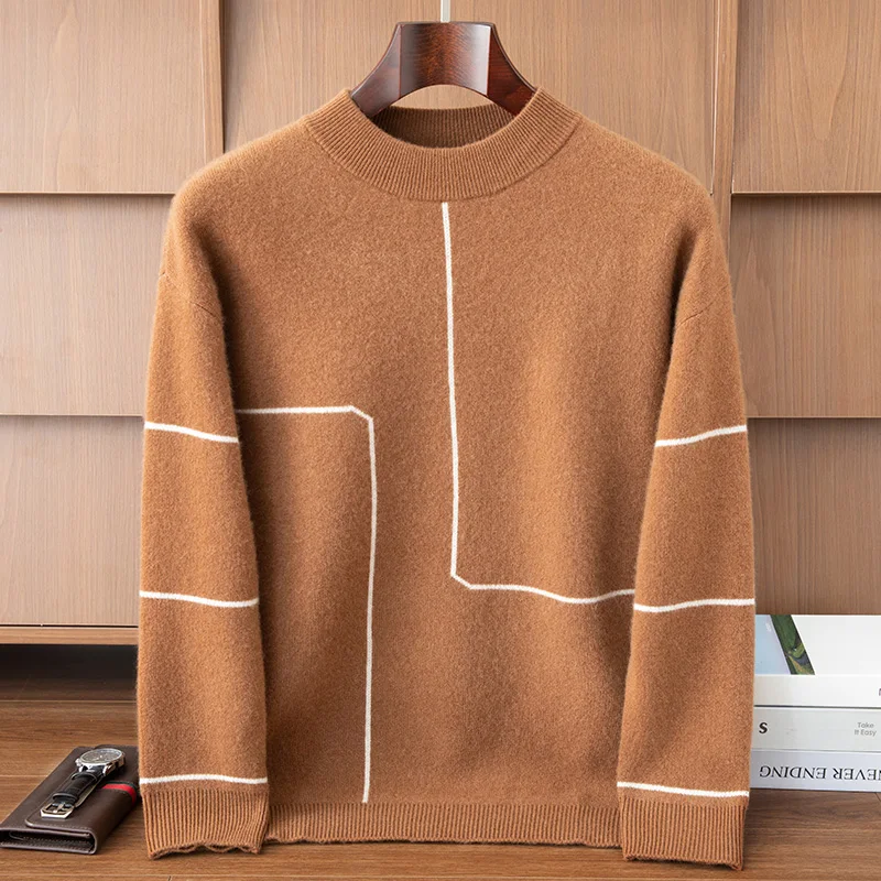 

Men's Thick 100% Cashmere Sweater O-neck Long Sleeve Pullover Autumn Winter Soft Warm Cashmere Knitwear Smart Casual Jumper Tops