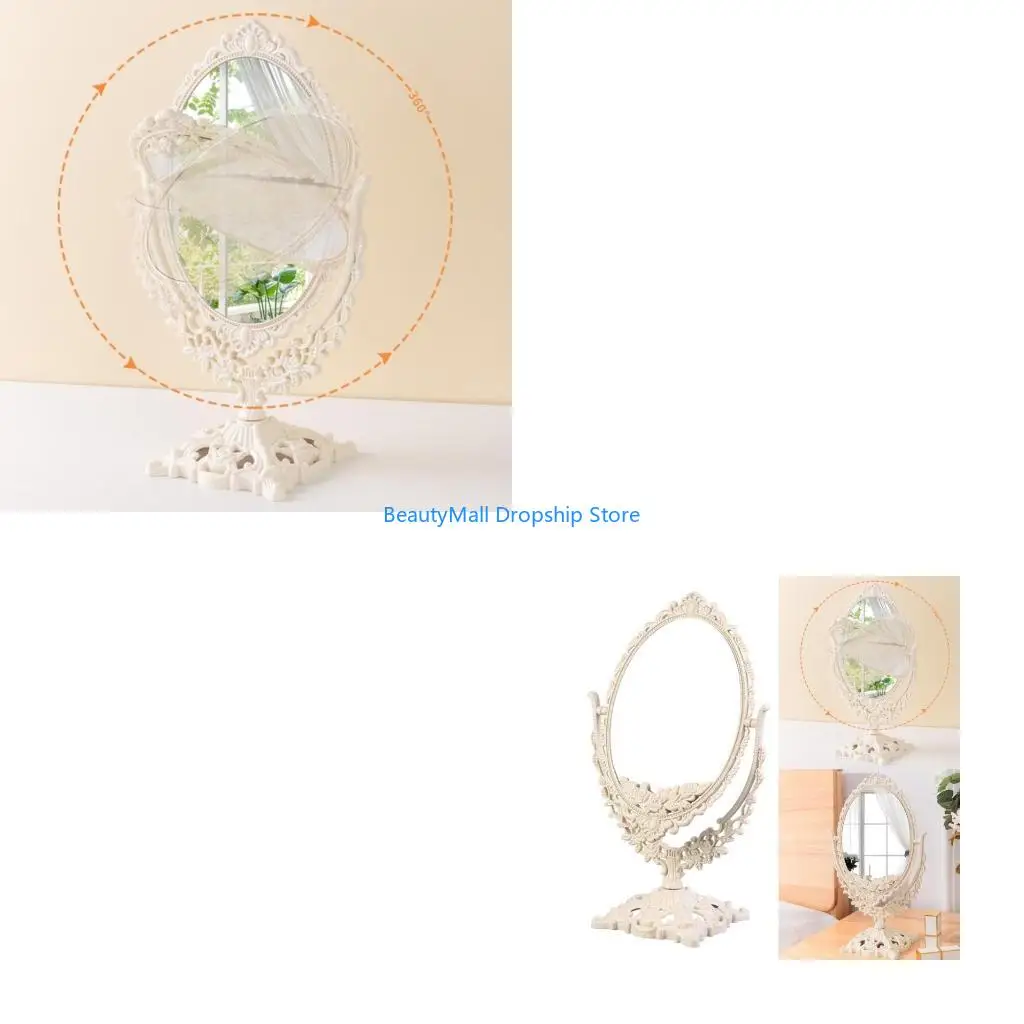 40JD Cosmetic Mirror Oval Mirror Rotation Makeup Mirror Double Side Mirror for Table Bedroom Desk