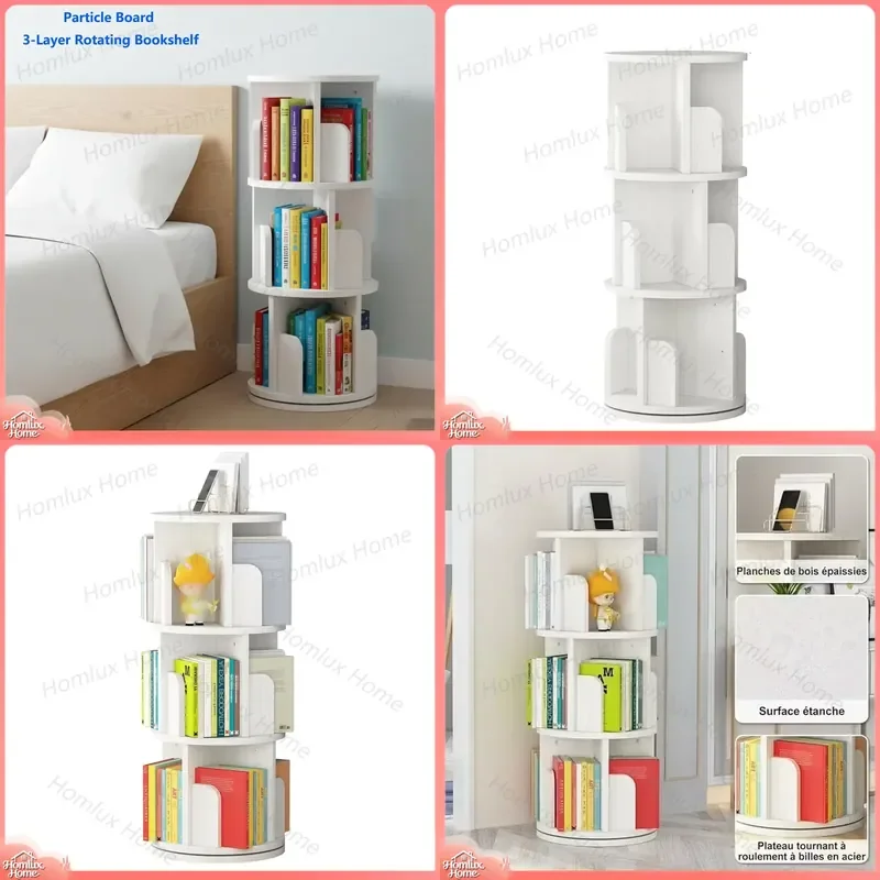 360 Degree Rotating Bookshelf Corner Spinning Bookcase Storage Rack for Kids Adults Small Space Wood Revolving Bookshelf