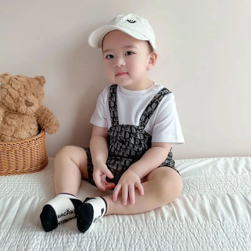 Baby Summer Clothing Short Sleeve Fake Two-piece Strap Onesie Boys Romper Girls Newborn Baby One Piece Jumpsuits