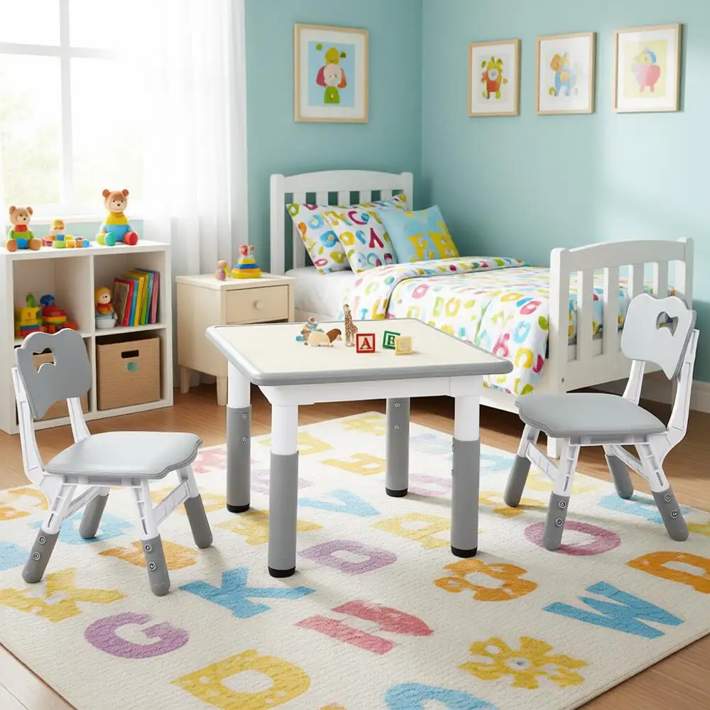 

Регулируемый по высоте стол и стулья для малышей, многофункциональный стол для обучения, чтения, игр, рисования и еды