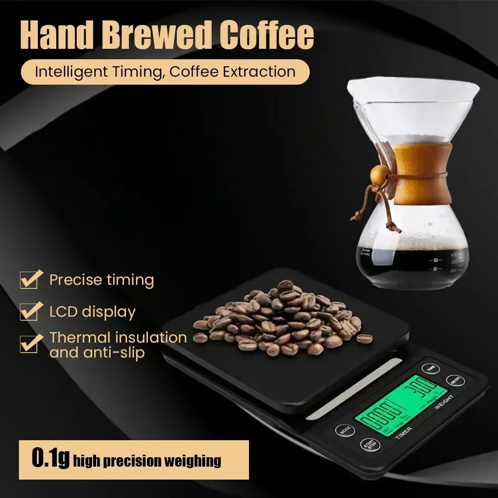 5kg LCD Electronic Drip Coffee Scale High Precision Measuring Digital Display Timer Coffee Weight Tools Portable Kitchen Scales