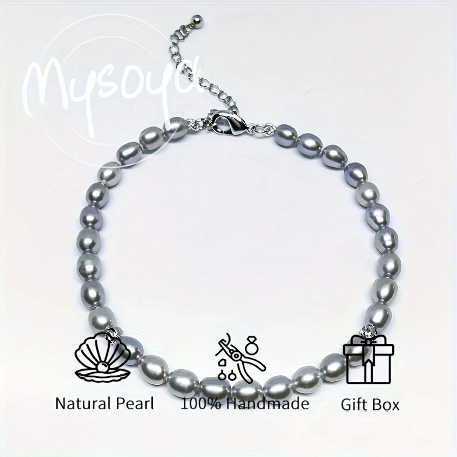 

Mysoya Gray Freshwater Pearl Rice-shaped Bracelet 6-7mm Pearls, Gift Box Gift for Him/ Her for Birthdays and Valentine's Day
