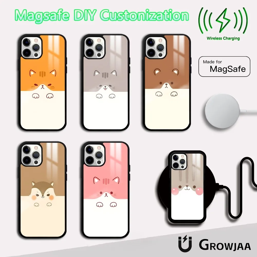 

Simple Cute Animal Cat Phone Case For iPhone 16 15 14 13 12 11 Pro Max Plus Mini Magsafe Mirror Wireless Magnetic Cover