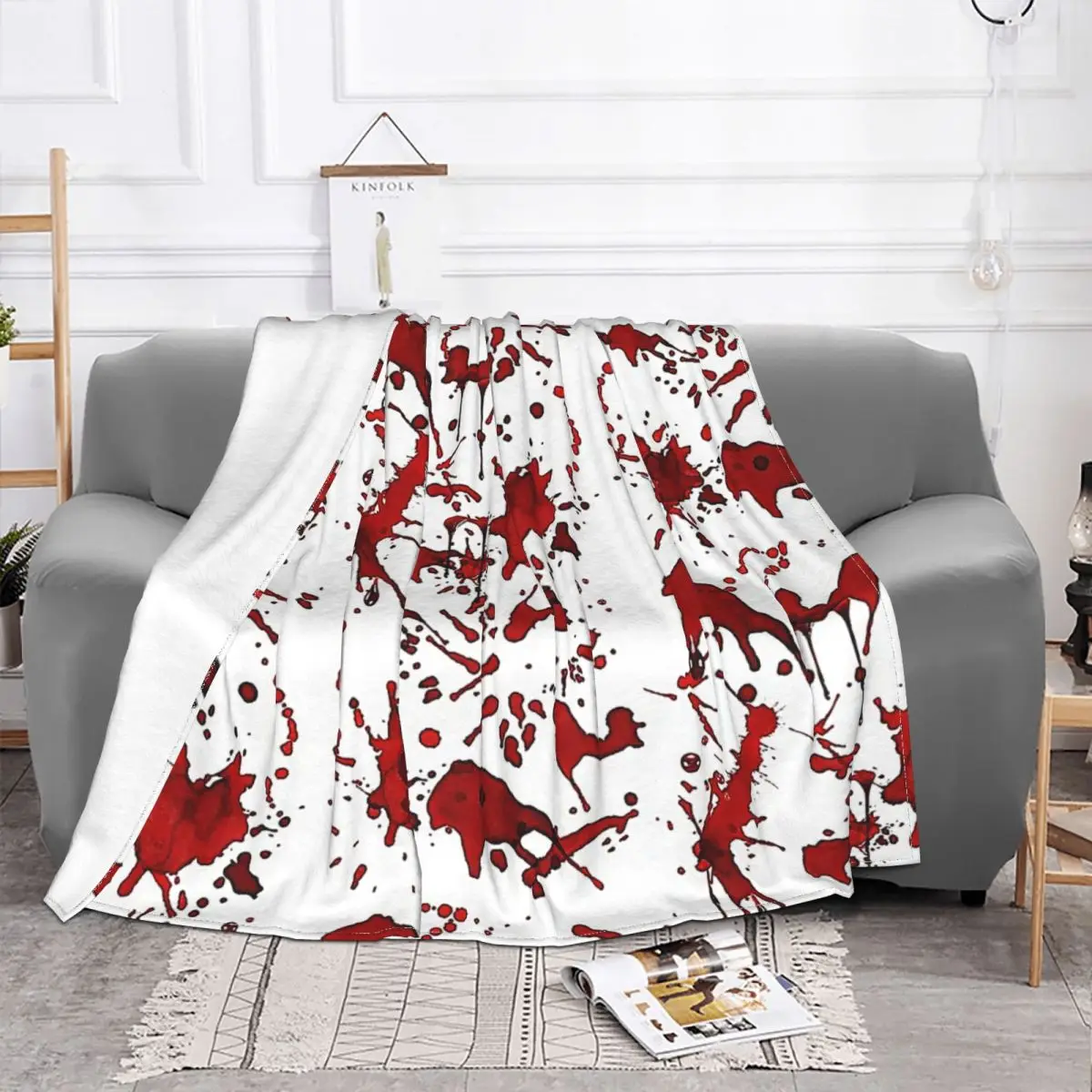 Halloween Blood Splatter Throw Blanket Ultra-Soft Micro Fleece Blanket Black Flannel Blanket