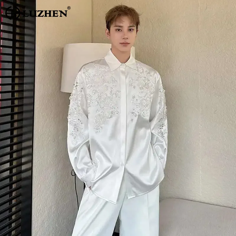 LUZHEN Men's Casual 2026 Design Spring Shirts Sequin Patchwork Fashion Elegant Temperament Solid Color Long Sleeve Tops JY8990