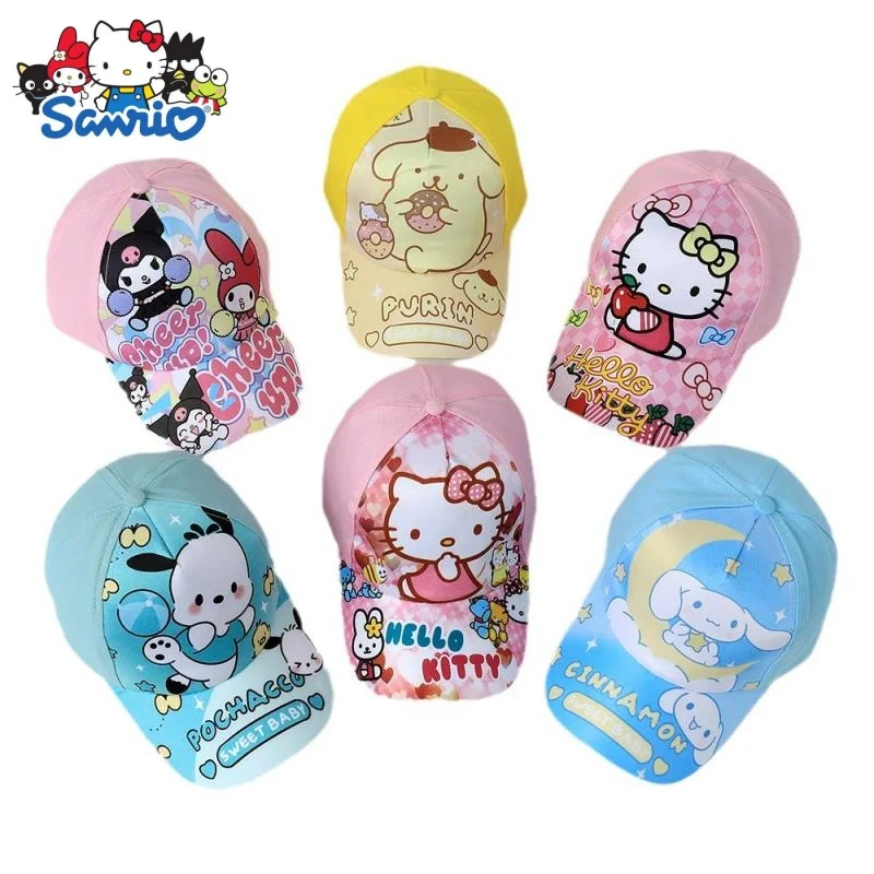 Kawaii Sanrio Hello Kitty Cinnamoroll Children's Baseball Cap Cartoon Peaked Cap for Boys and Girls Summer Sun Protection Visor