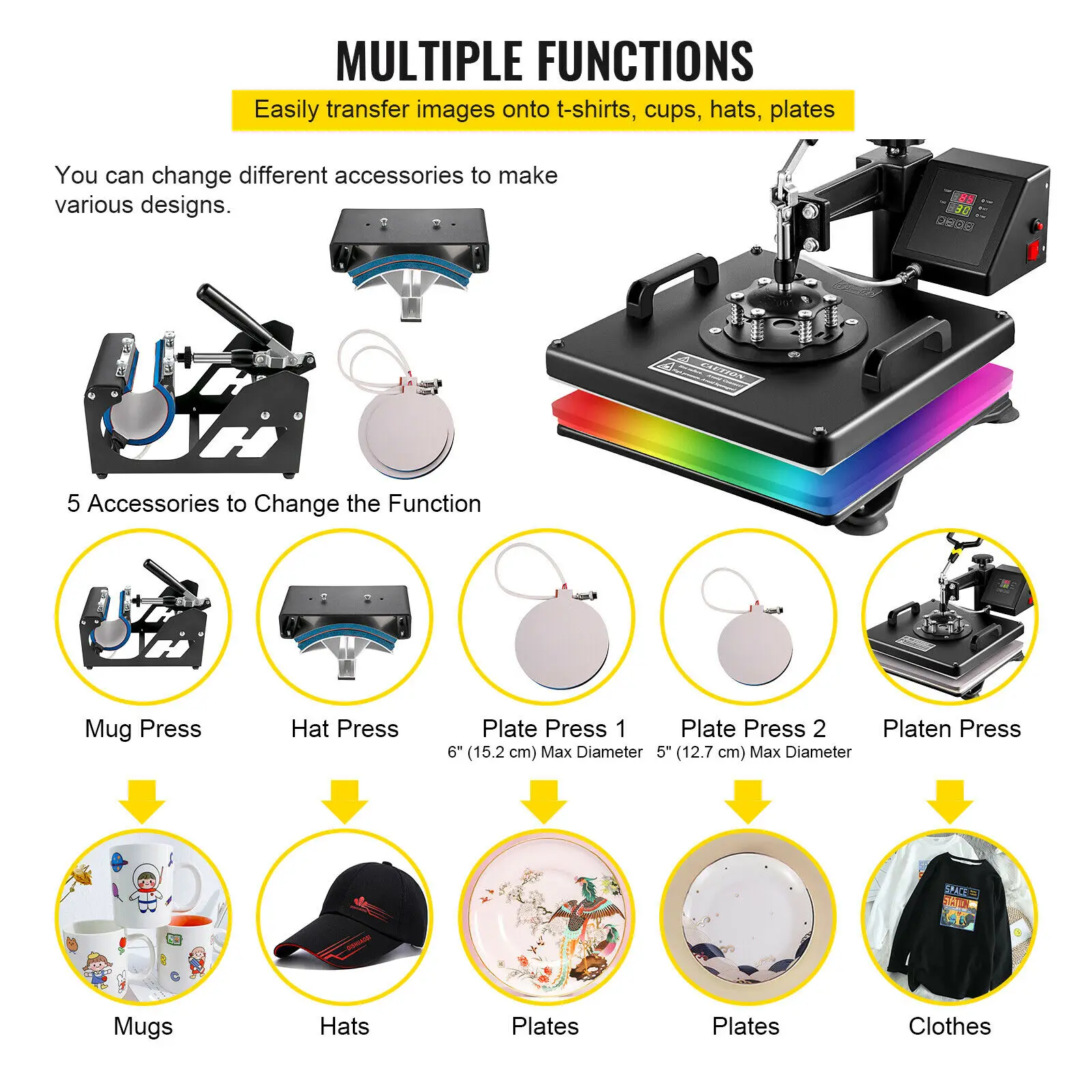 SucceBuy Combo Warmte Persmachine 5/6/8 in 1 30*38 CM 38*38 CM Muntifunctionele Sublimatie Printer Transfer Mok Hoed Plaat T-Shirt