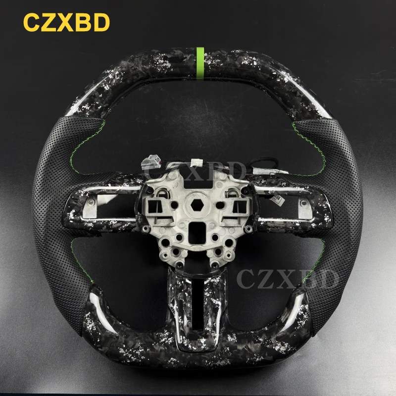 For 2018-2023 Ford Mustang Green Marker Glossy Forged Carbon Fiber Silve Flake GT Ecoboost Shelby High Quality Sport Wheel Custo