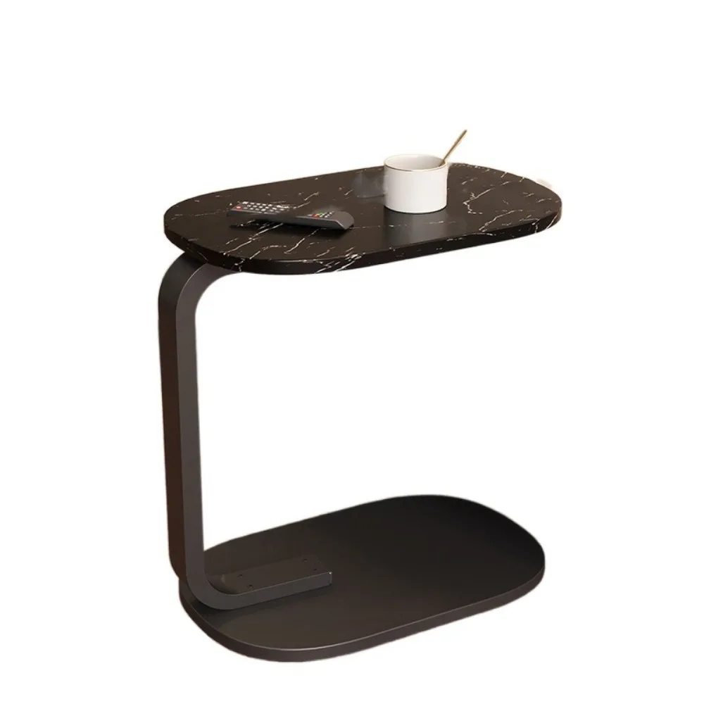 

C-Shaped Sofa Coffee Table Round Corner Space-Saving Mobile Storage Desk Multi-functional Oval Bedside Organizer Living Room