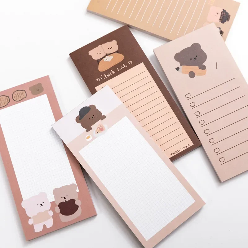 Cute Korean Biscuits Bear Memo Pad Message Notes Decorative Notepad Note Check List Memo Stationery Office Supplies Gift Card