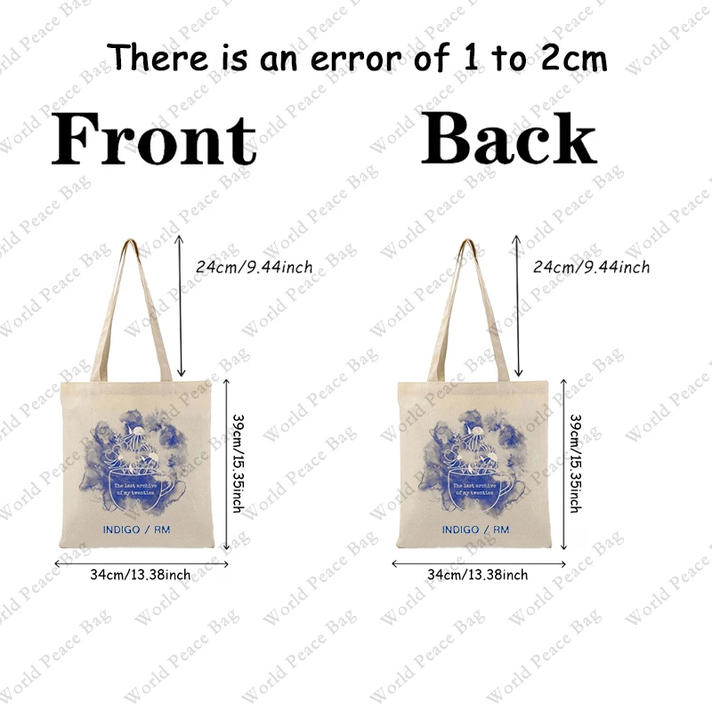 1 pc  Indigo RM The Last Archive Of My Twenties pattern Tote Bag  Canvas Shoulder Bag For Travel Daily Commute Women's Reusable