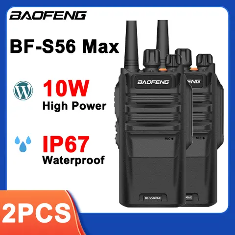2PCS 바오펑 BF-S56 Max 무전기 장거리 IP67 방수 10W 고출력 UHF 휴대용 송수신기 햄 양방향 무전기 S-56
