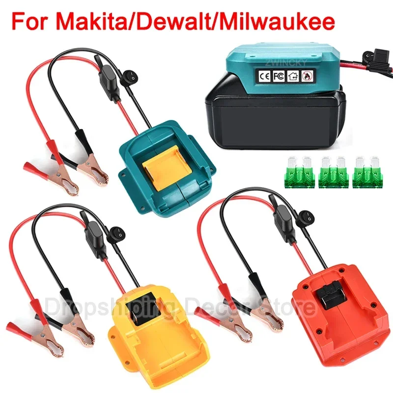 Car Battery Igniter For Makita/Dewalt/Milwaukee 18V Li-ion Battery Automotive Jump Starter Emergency Power Kit With Fuse&Switch