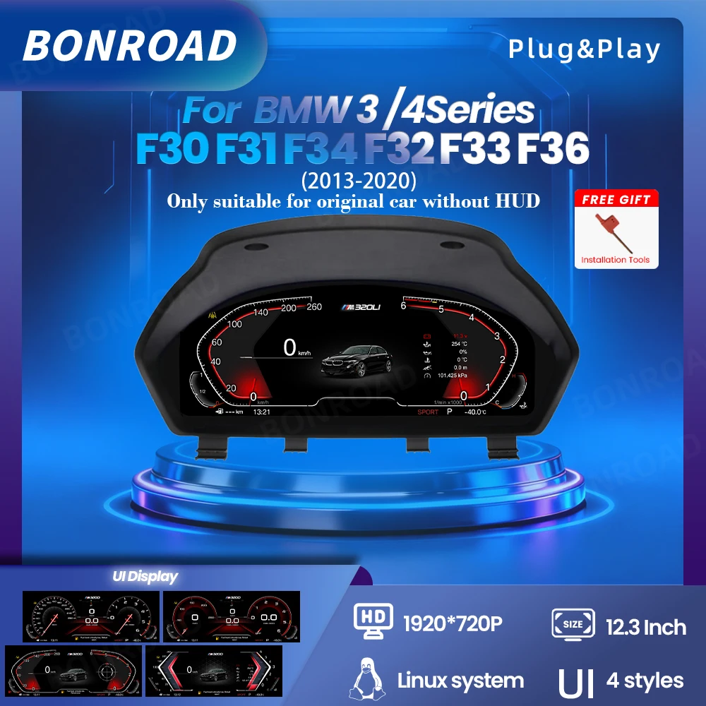 BONROAD 12.3 LCD Quadro Strumenti Digitali CarPlay Android Auto Per BMW Serie 3/4 F30 F31 F34 F32 F33 F36 Pannello Cruscotto Auto