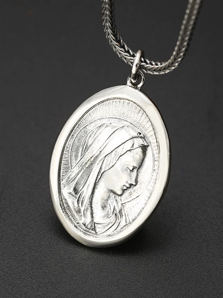 BOCAI New100% True 925 Solid Sterling Silver Sleek Minimalist Man and Woman\'s  Pendant  Creative Virgin Mary Jewelry Accessories