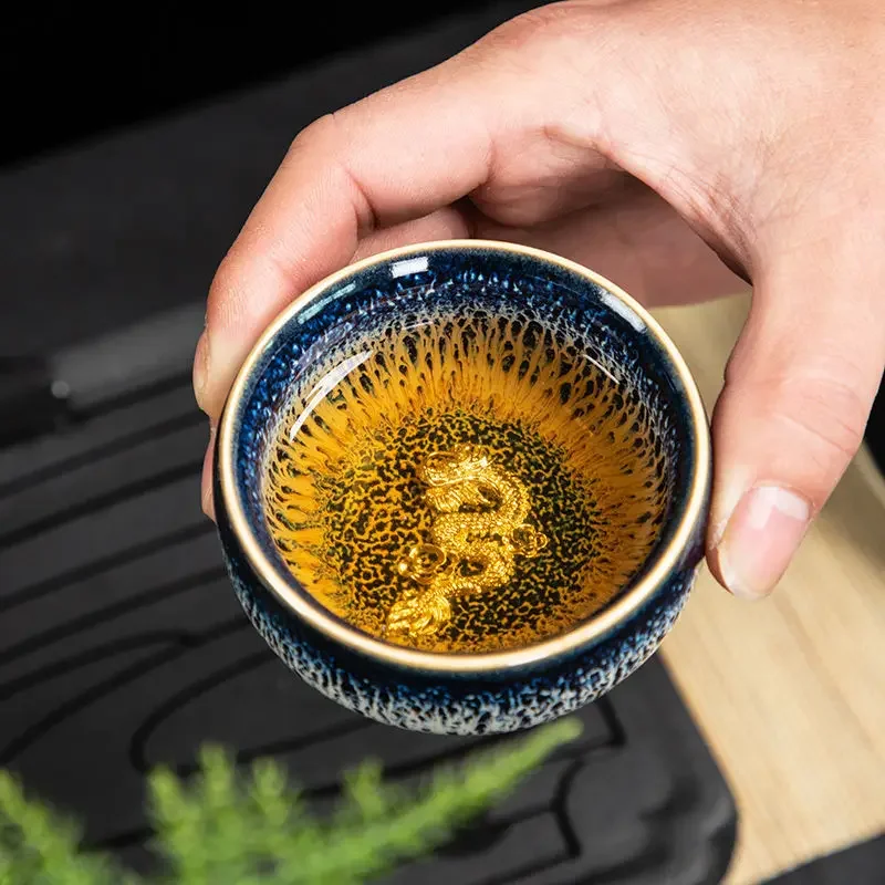 3D Lotus dragon phoenix GOLDFISH teacup the twele Chinese zodiac signs kung fu tea set small ceramic cups porcelain coffee