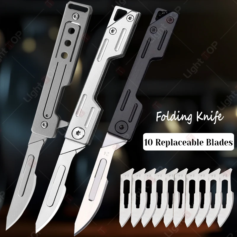 Cuchillo de bolsillo plegable de acero inoxidable, cuchillo multifuncional para fruta, bisturí de apertura rápida, cuchillo utilitario, suministros