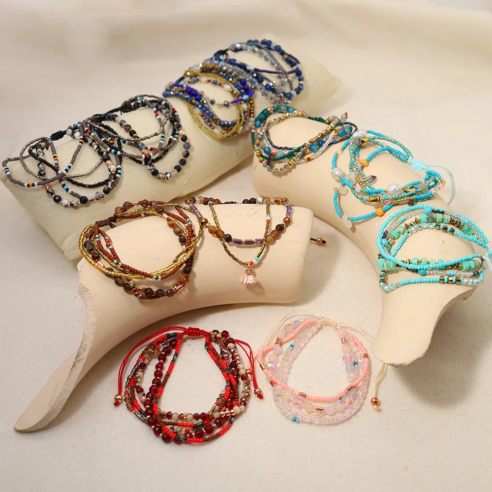 بوهيميا نمط البسيطة الخرز سوار متعدد الطبقات الألوان الصداقة بوهو أساور سحر زوجين الشاطئ مجوهرات اليدوية المنسوجة #3