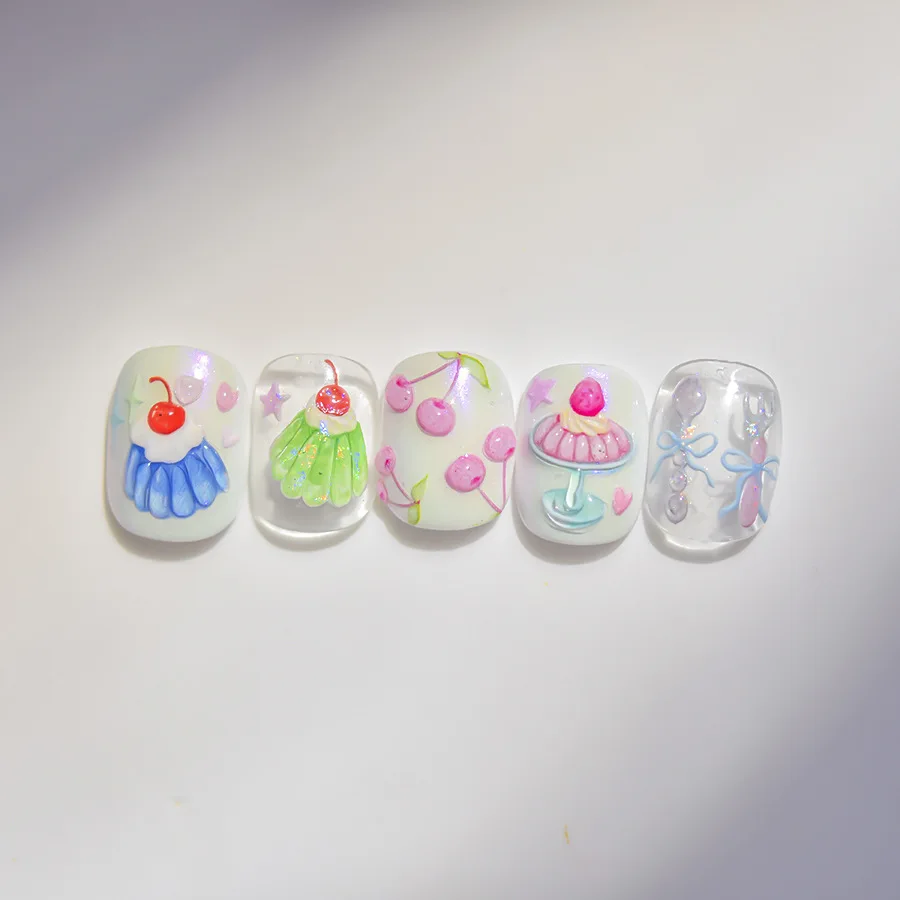 Children's Cute Jelly Cherry Pudding & Bowknot High Quality Flash Nail Art Stickers Adhesive Design DIY Nail Decals