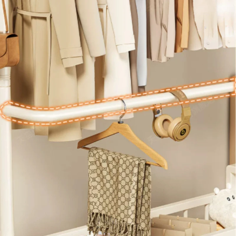 With Wheels hanger Double Rod living room Large Bottom Storage Basket Mobile Clothes Hanging Rack Bedroom Coat Rack Organizer