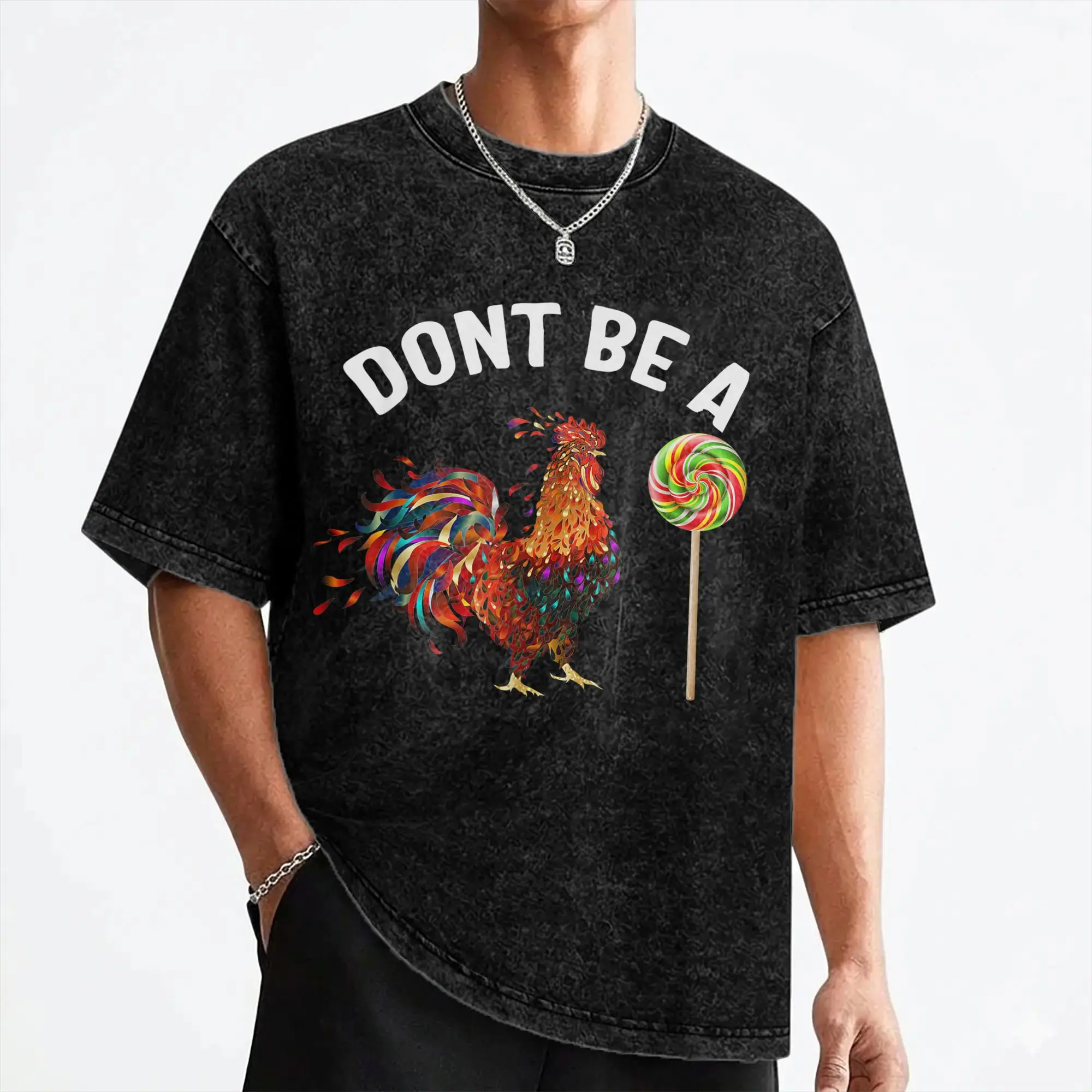 Don't Be A Sucker Funny Chicken Meme T Shirts Washed Cotton Oversize T-Shirts for Men Women Streetwear Printed Tops Tees