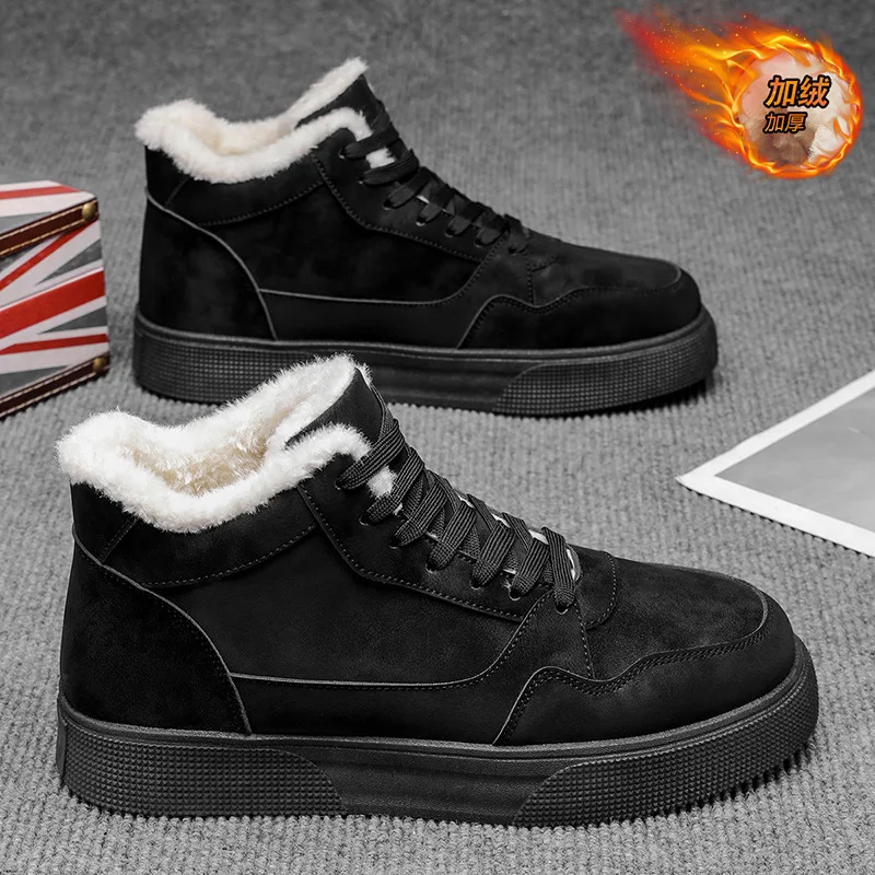 New men's winter fashion and versatile thickened snow boots, warm and cold-resistant retro casual shoes, mid-top sneakers