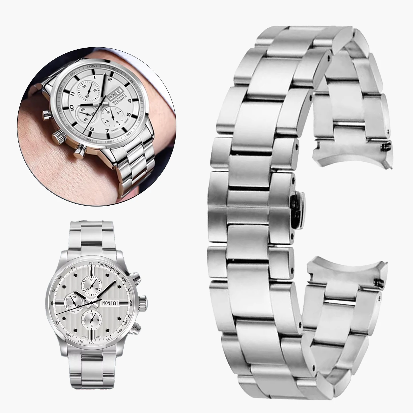 For MIDO Helmsman M005.614 High quality Arc Stainless Steel Watchband Men 23mm Curved End Metal Strap Replace bracelet Wristband