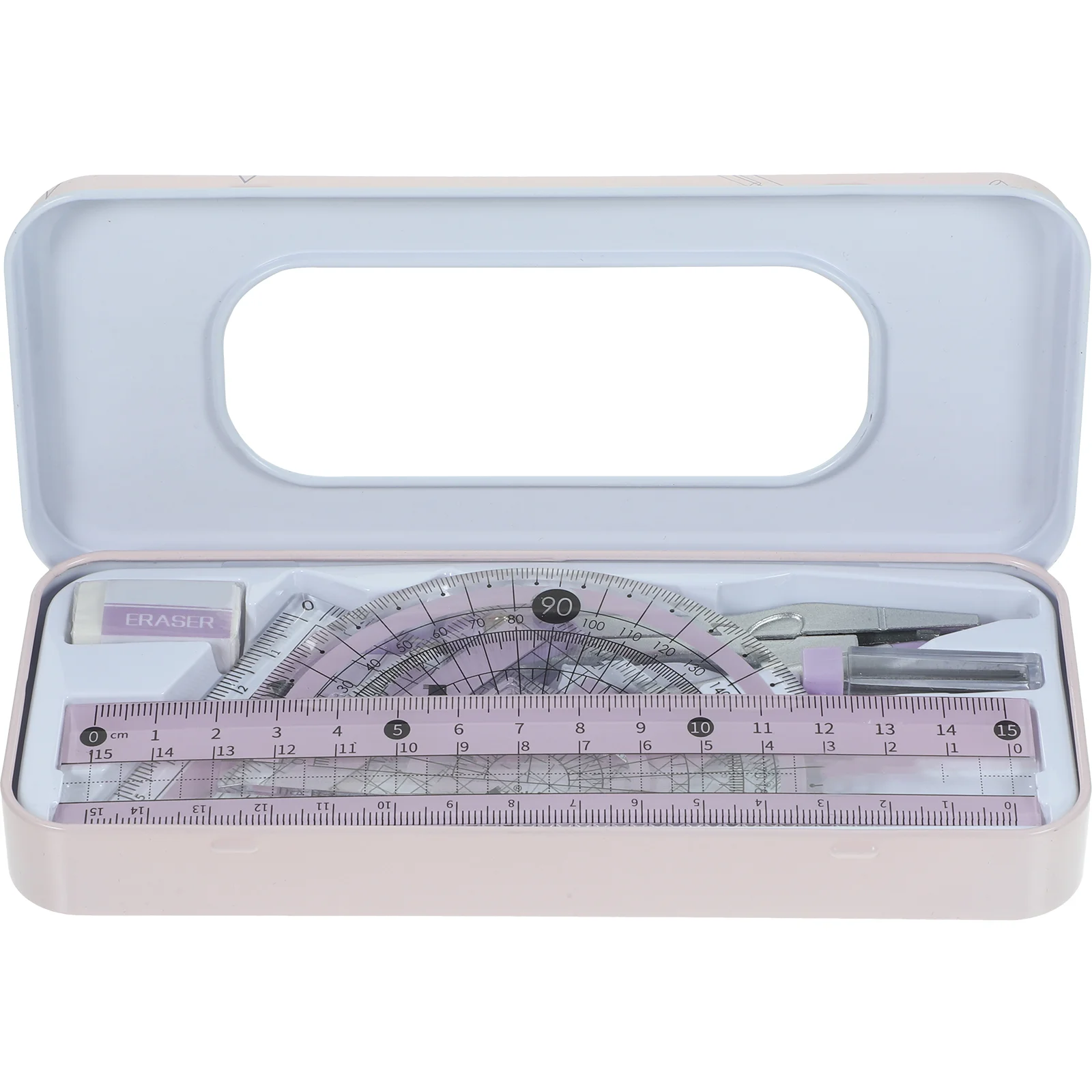 Kids Drawing Stationery Office Compass Ruler Set Multi-functional Kit Sky-blue Wrought Iron Protractor