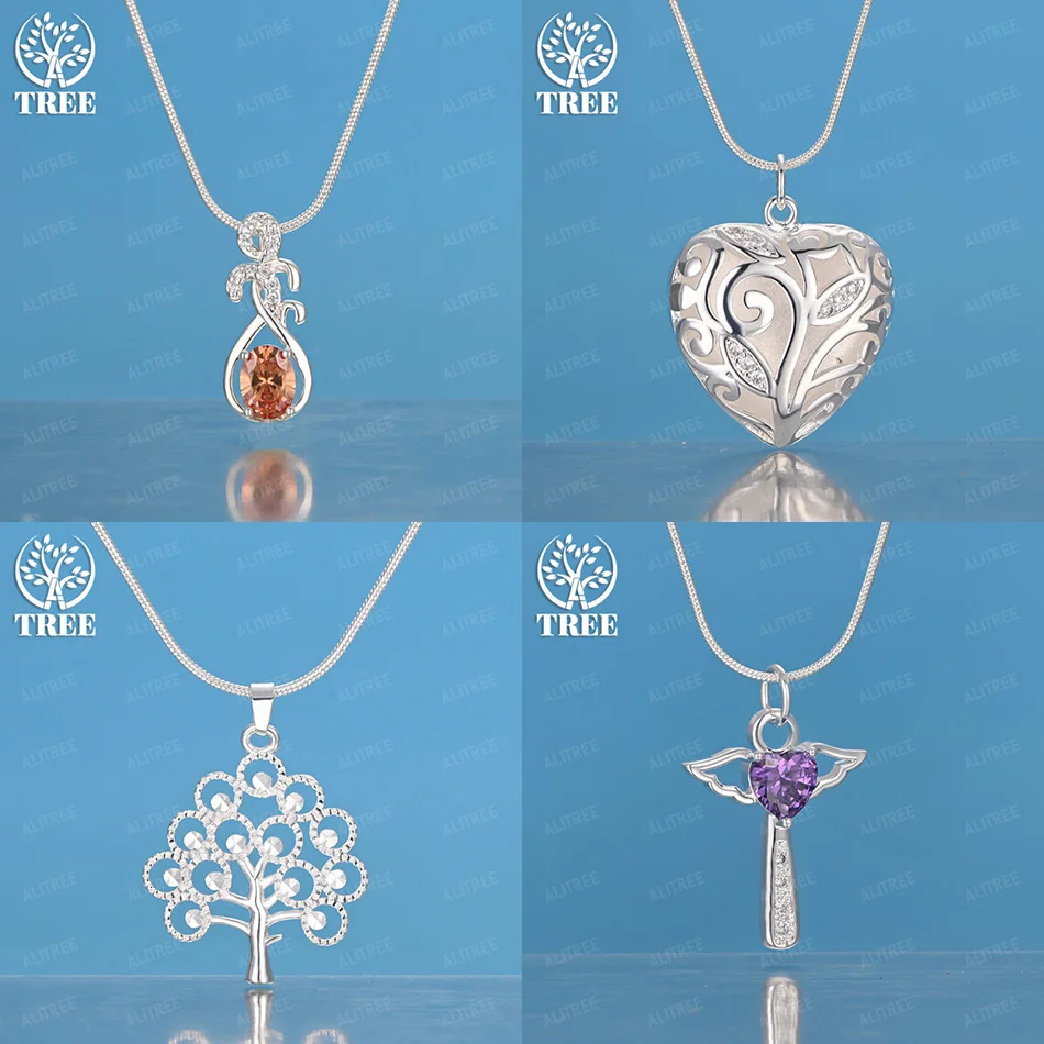 

Classic 925 Sterling Silver Heart Tree Orange Purple Zircon Jewelry Pendant Necklace Lady Fashion Party Wedding Accessories Gift