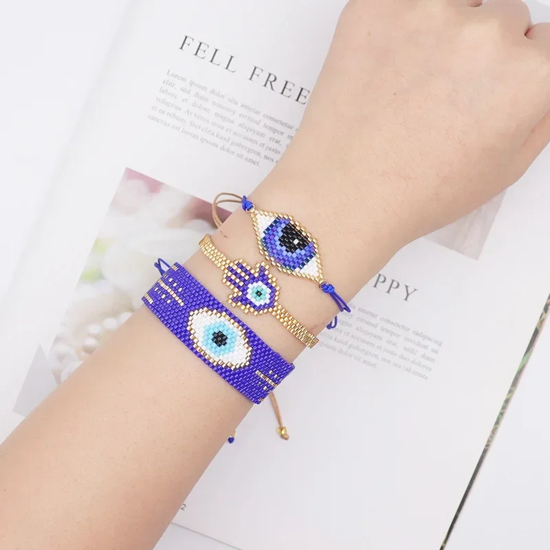 Rice bead bracelet Devil's eye Palm Design Originality Hand knitting Bohemia Adjustable Fashion  Female Beaded bracelet set