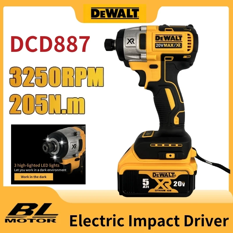 Dewalt 20V DCD887 Cordless Impact Drill Brushless Drill Impact Drill  Rechargeable Power Tools 3250RPM Electric Screwdriver