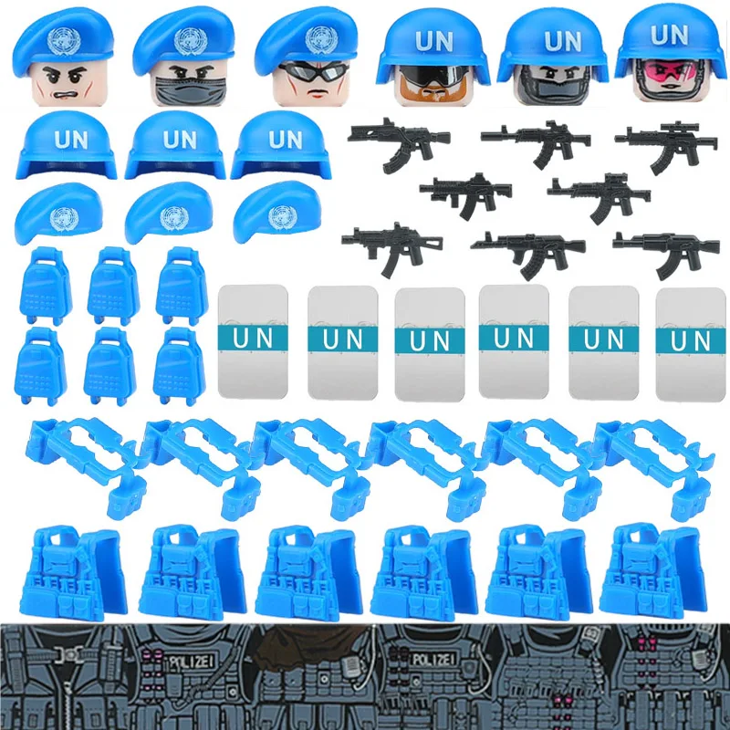 City Chinese Police UN Special Forces Figures Building Blocks SWAT Commando Soldier Military Weapons Equipment Helmet Bricks Toy