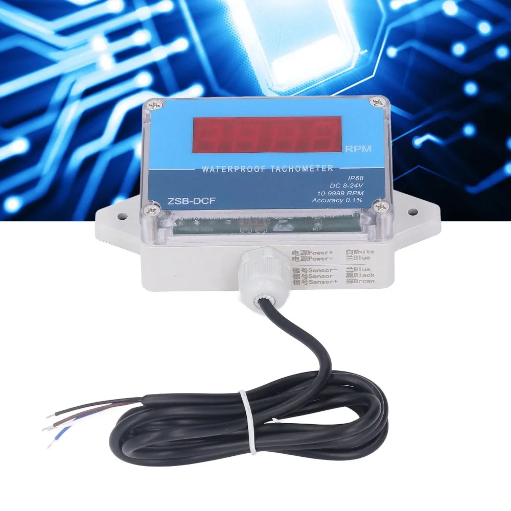 IP68 Waterproof Motor Tachometer LED Digital Display DC 8V-24V RPM Speed Meter Easy Installation Sensor Type Speed Meter Sensor