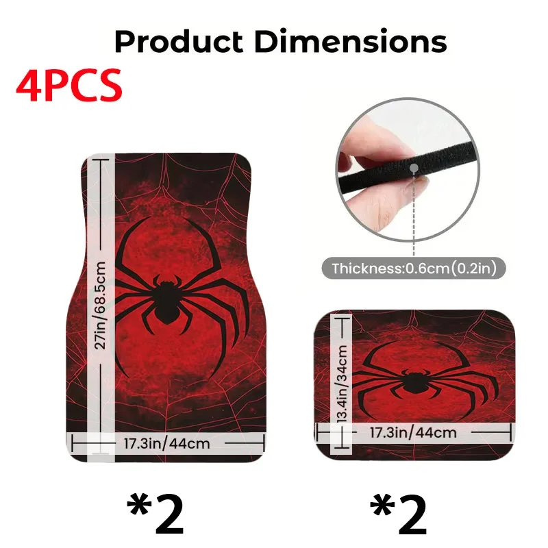 5pcs Car Floor Mats, Black Spider & Red Web Design, Material, Stylish Interior Accessory For Cars, Perfect For Auto Interior Dec