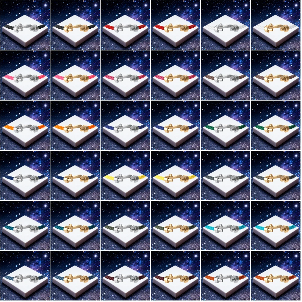 

KUXM New 925 Silver Smooth Large Size U-shaped Pink yellow Nylon Bracelet female Suitable Party Gifts Luxurious Couple Jewelry