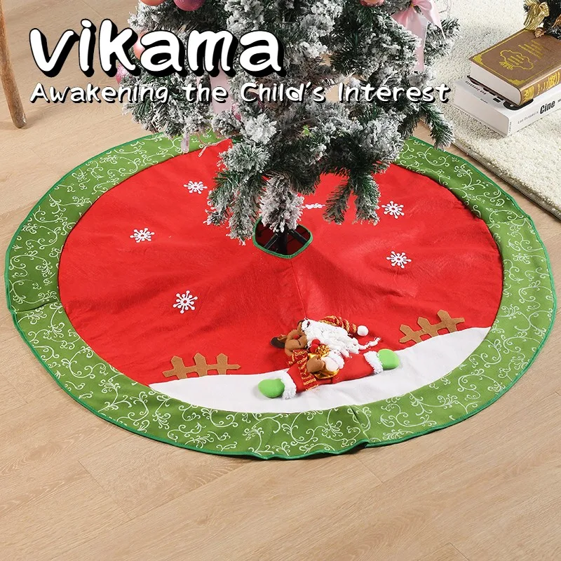 VIKAMA Weihnachtsbaumrock, Weihnachtsbaummatte, Schneemann- und Weihnachtsmann-Design, große festliche dekorative runde Bodenmatte