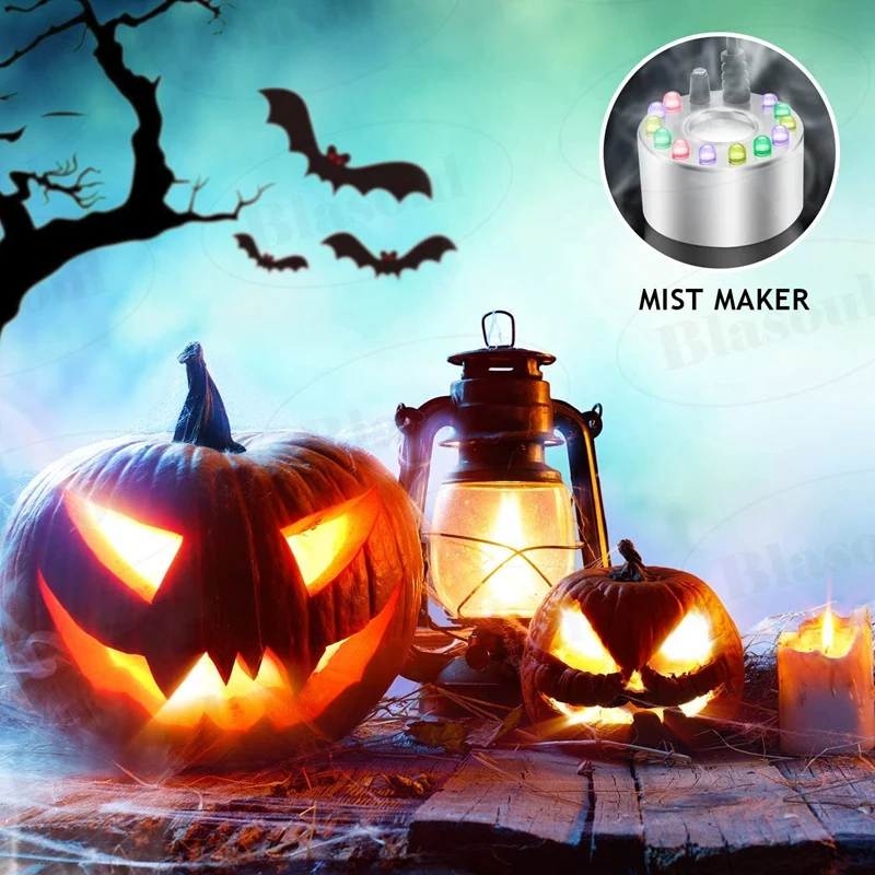 Fabricante de névoa, mini fabricante de névoa de alumínio à prova dwaterproof água máquina de névoa com 12 luzes led para fonte de água lagoa tanque de peixes botânico