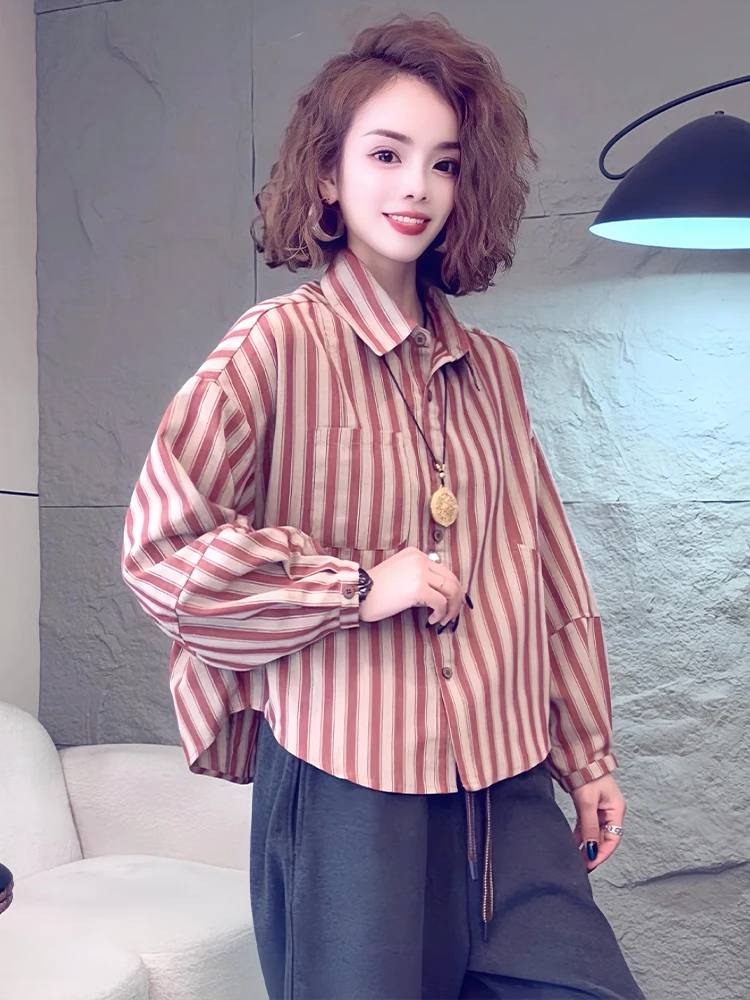 Moda feminina solta longa Sve irt outono nova chegada listrada agasalhos Faionable Casual Vintage Sle respirável Comfo...