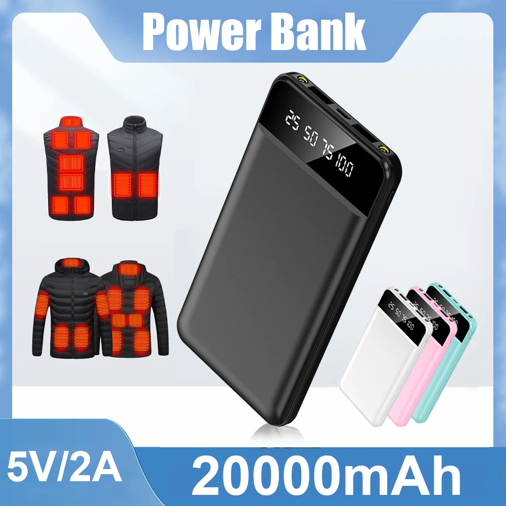 Portable Power Bank 20000Ah 5V/2A Dual USB Outputs with LED Display Lightweight Battery Pack for iPhone 14 15 Heating Vest Socks