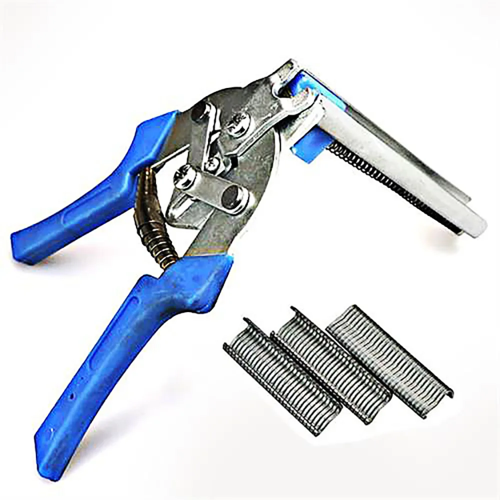 New Hog Ring Plier Tool with 600pcs M Clips Staples Chicken Mesh Cage Wire Fencing Anti-slip Handle Stainless Steel Hand Tools