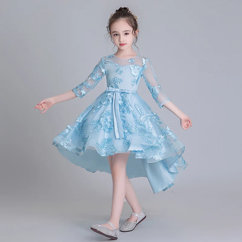 Vestido de princesa para niños pequeños, ropa asimétrica de tul para ceremonias de cumpleaños, fiesta de bodas, flores, talla 4-9, verano 2023