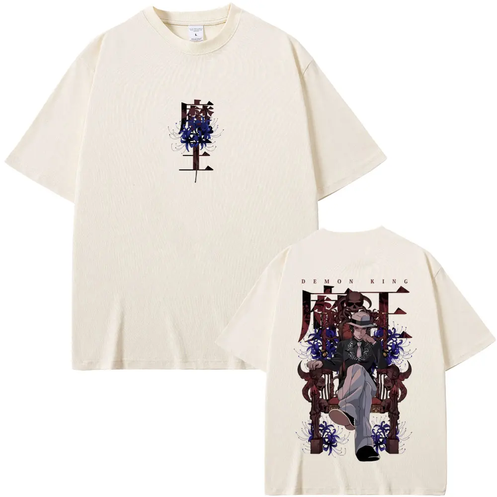 

Anime Demon Slayer Kibutsuji Muzan Blue Spider Lily Graphic Print T-shirts Sumemr Men Women Retro Cartoon Oversized Streetwear