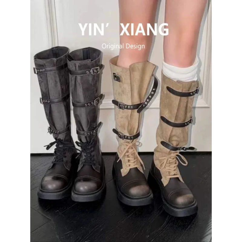 Retro Multi-color Snap-on Ankle Boots with Thick Soles and Long Sleeves - Women's High-top Knight Boots view 4