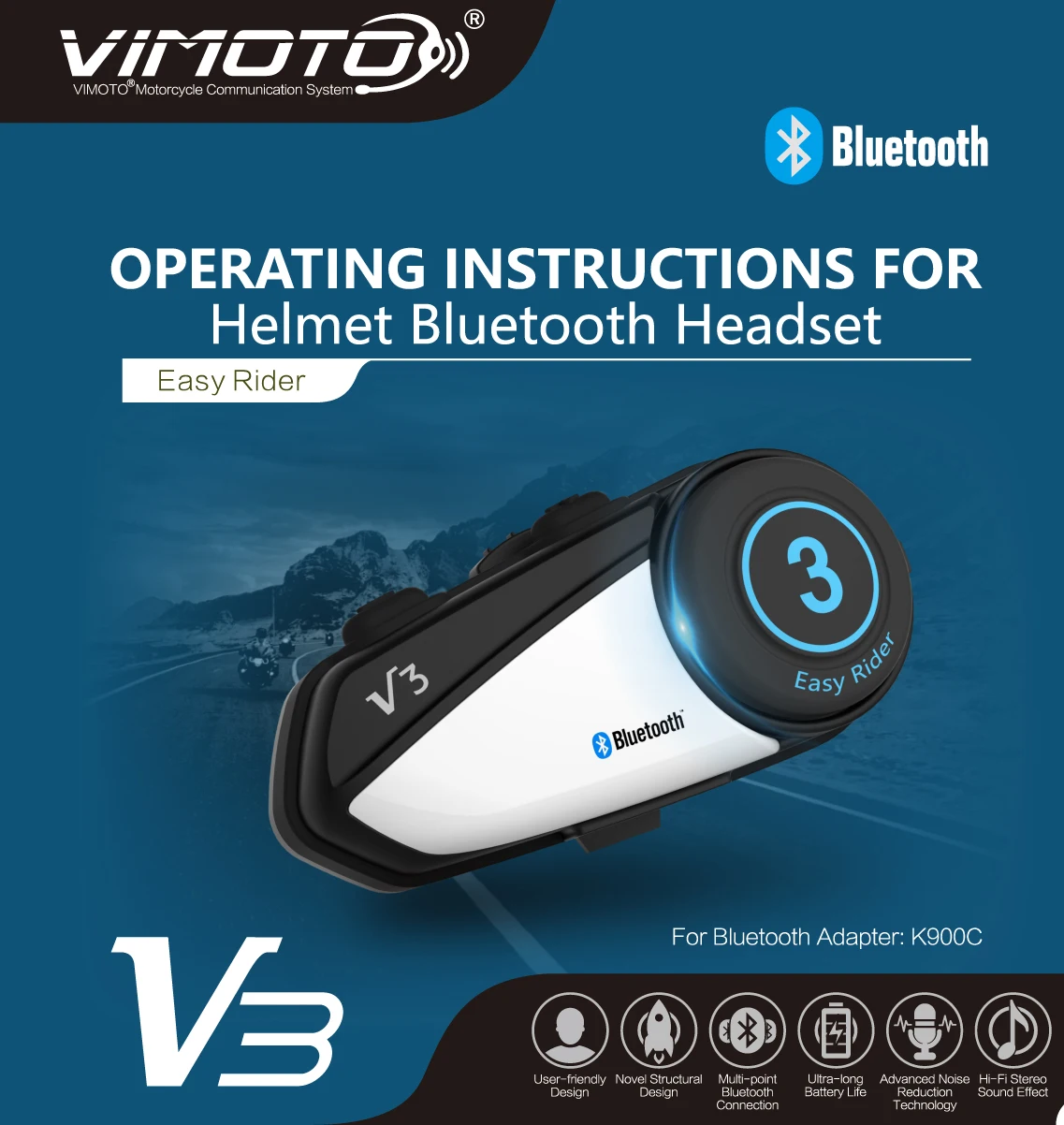 Многофункциональные мотоциклетные Bluetooth наушники Vimoto V3, гарнитура для шлема, мотогарнитура, стереонаушники, Интерком GPS, английская версия