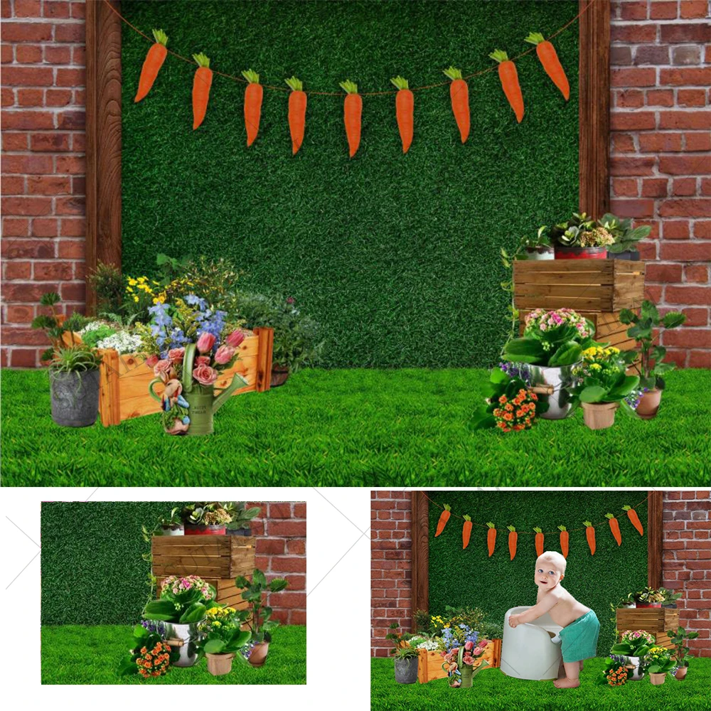 

Easter Carrots Photography Backgrounds Eggs Rabbit Flowers Pastry Baby Photo Backdrop Tarp for Photo Studio Photo Booth Banner