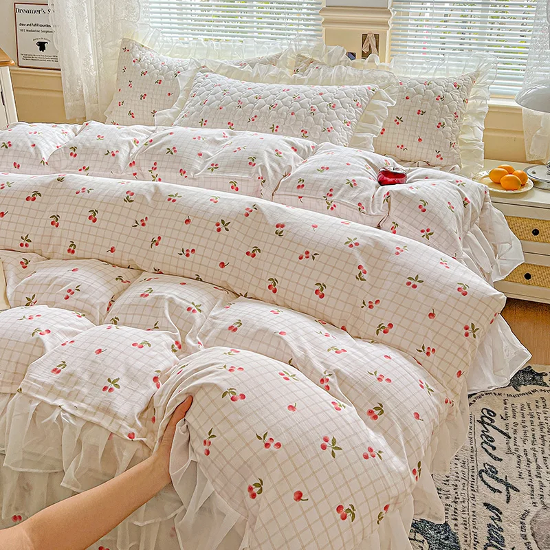 Lace Style Duvet Cover with Pillowcase Single/Queen Size Quilt Cover Skin-friendly Comforter Covers Girls Bedding dekbedovertrek