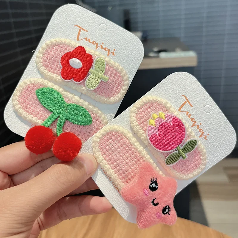 New Children\'s Hairpin Cute Rabbit Radish Clip Baby Hair Clips Knitted All-inclusive Hairpin Cherry Bangs Clip Set of Hairpins