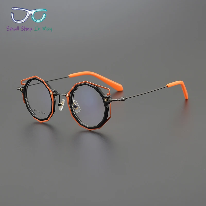 Fashion Handmade Ultra Light Polygon Cool Color Matching Small Frame Men Women Myopia Anti-blue Discoloration Optical Glasses